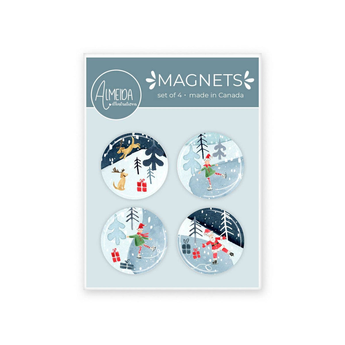 Almeida Illustrations - Christmas Skates Magnet Set