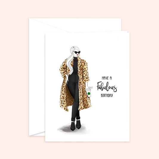 Almeida Illustrations - Fabulous Birthday - Fashion Birthday Greeting Card: White