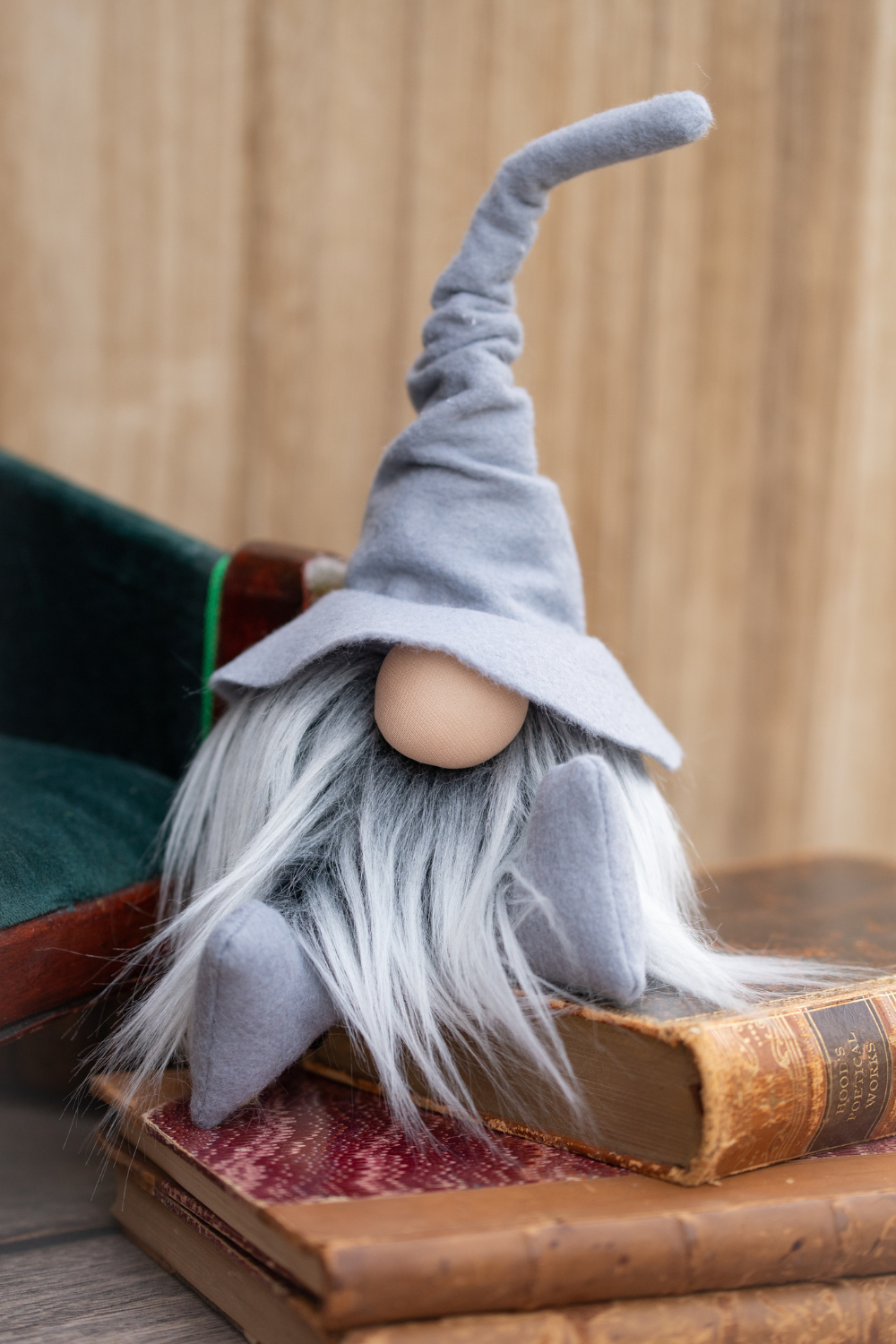 Gnomevillestudios - Fall Wizard Gnomes – All-Season Magical Book Shelf decor: Ruby- Frosty Beard / Large