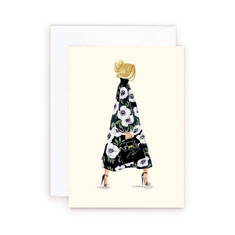 Almeida Illustrations - Mini Card - Floral Anemone Luxury Bag Girl Enclosure Card
