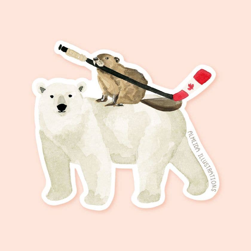 Almeida Illustrations - Polar Bear and Beaver Canadian Animal Sticker