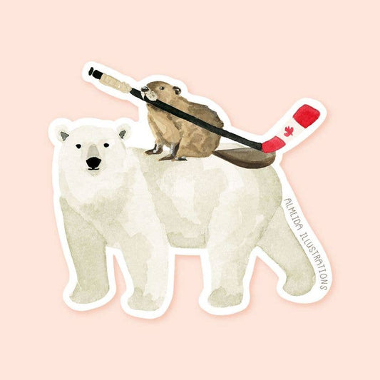 Almeida Illustrations - Polar Bear and Beaver Canadian Animal Sticker
