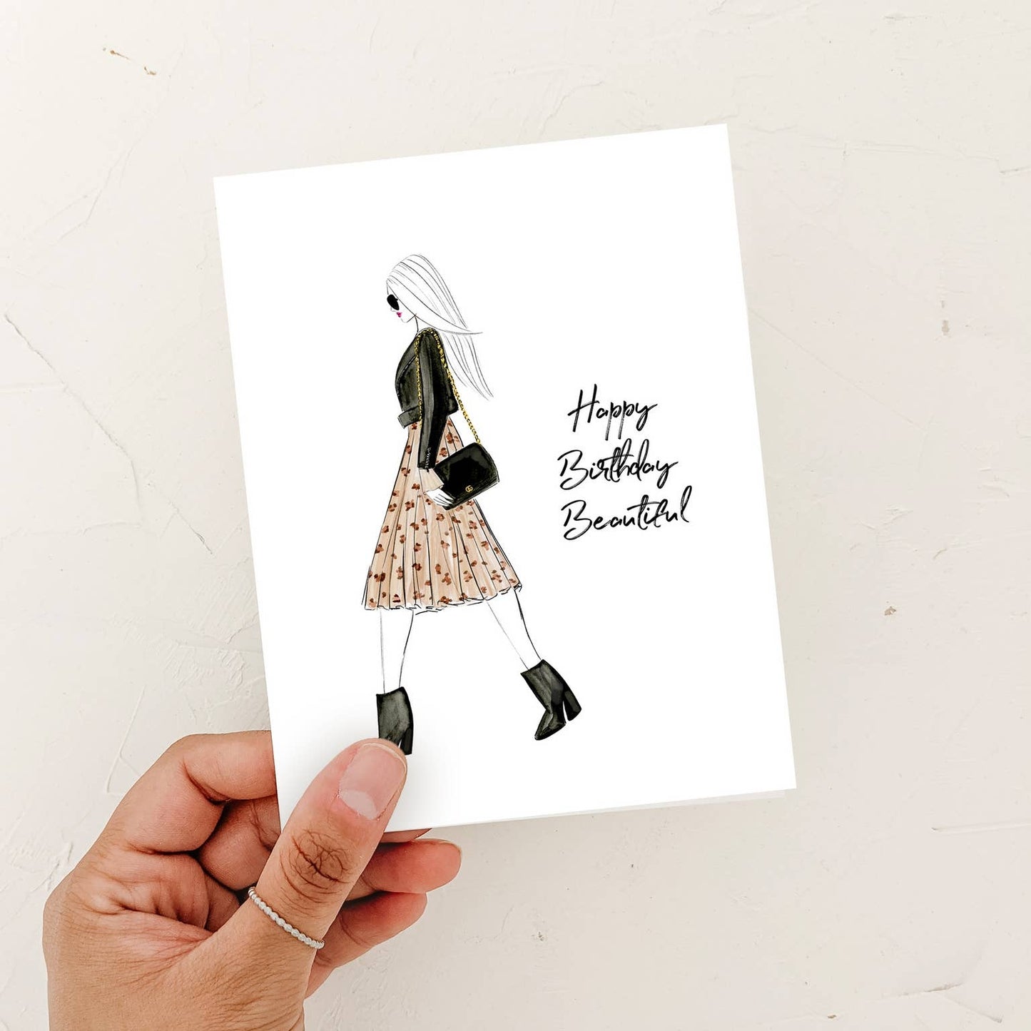 Almeida Illustrations - Happy Birthday Beautiful - Fashion Birthday Greeting Card: Smooth (while qtys last) + White Envelope