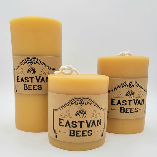 Eastvan bees - 3" Wide 100% Beeswax Pillar Candle - Natural Beewax color : 6" / 15.2 cm tall