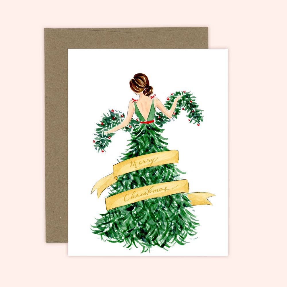 Almeida Illustrations - Merry Christmas Fashion Dress Card: White