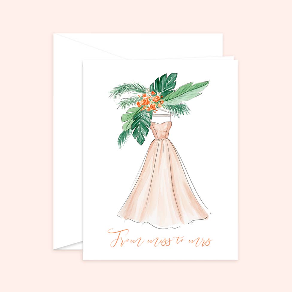 Almeida Illustrations - Miss to Mrs. - Bridal Shower, Newly Engaged Greeting Card: White
