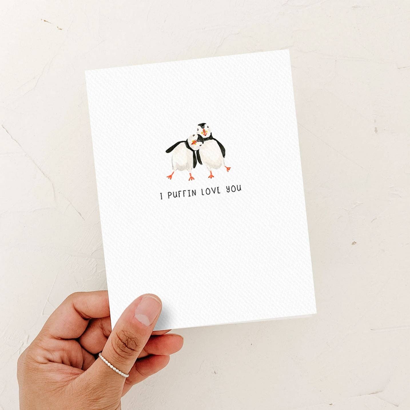Almeida Illustrations - Puffin Love Card | Anniversary Card: White