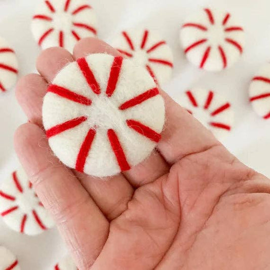 Sewing Seeds Play - One White Felt Peppermint With Red Stripes
