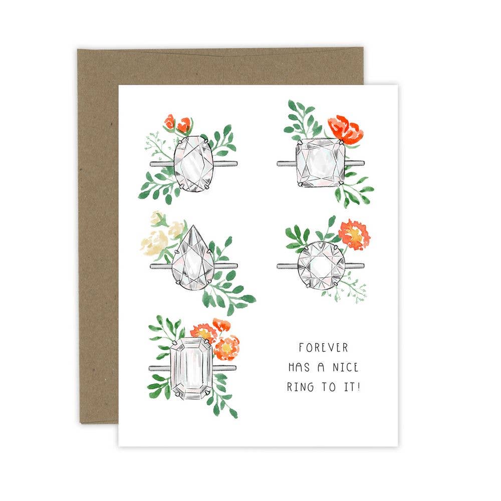 Almeida Illustrations - Floral Ring | Engagement Card: Smooth (while qtys last) + White Envelope