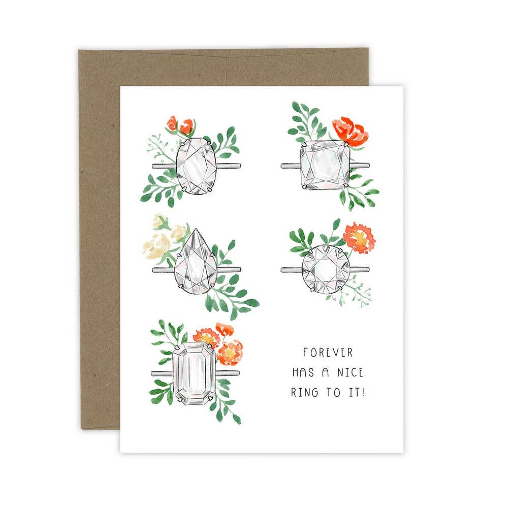 Almeida Illustrations - Floral Ring - Newly Engaged - Bridal Shower Engagement Card: White