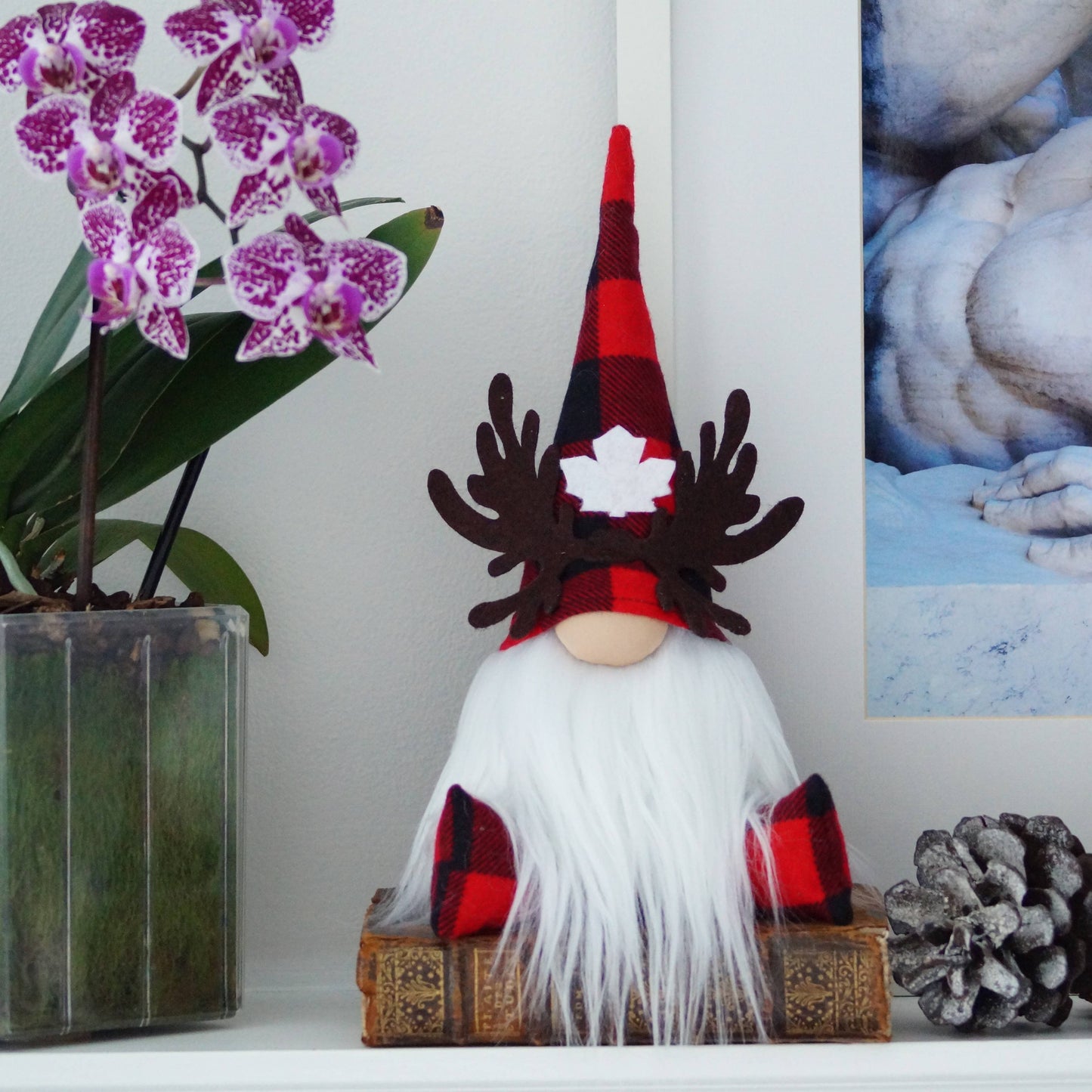 Gnomevillestudios - Canadian Moose gnome. Cottage Guardian Gnome, : Ivory Beard / Large