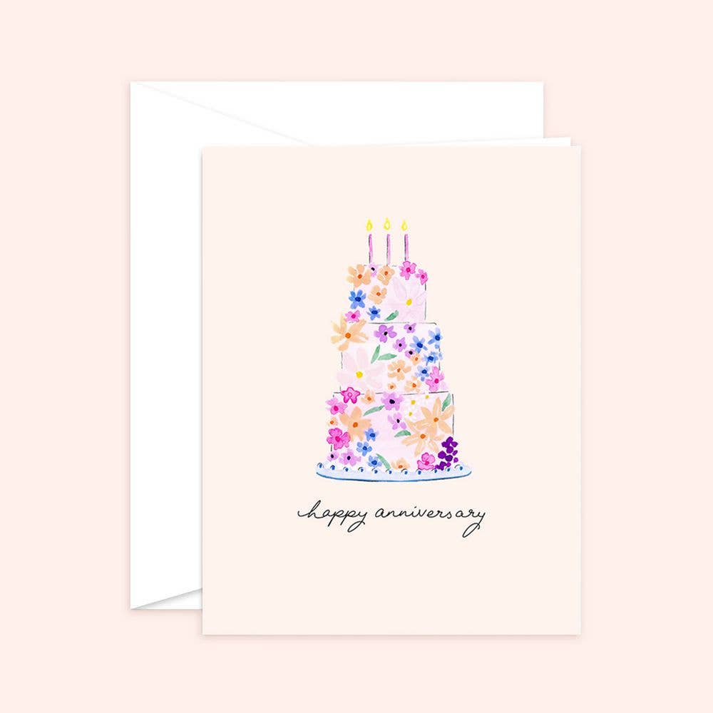 Almeida Illustrations - Happy Anniversary Cake Card: White