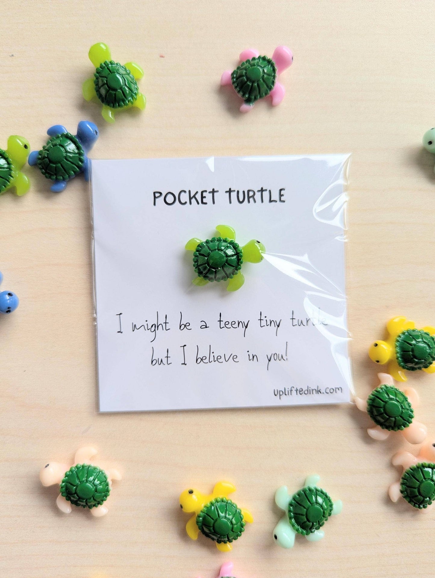 Uplifted Ink - Pocket Turtle Card with Motivational Message and Figurine: Small