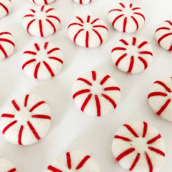 Sewing Seeds Play - One White Felt Peppermint With Red Stripes