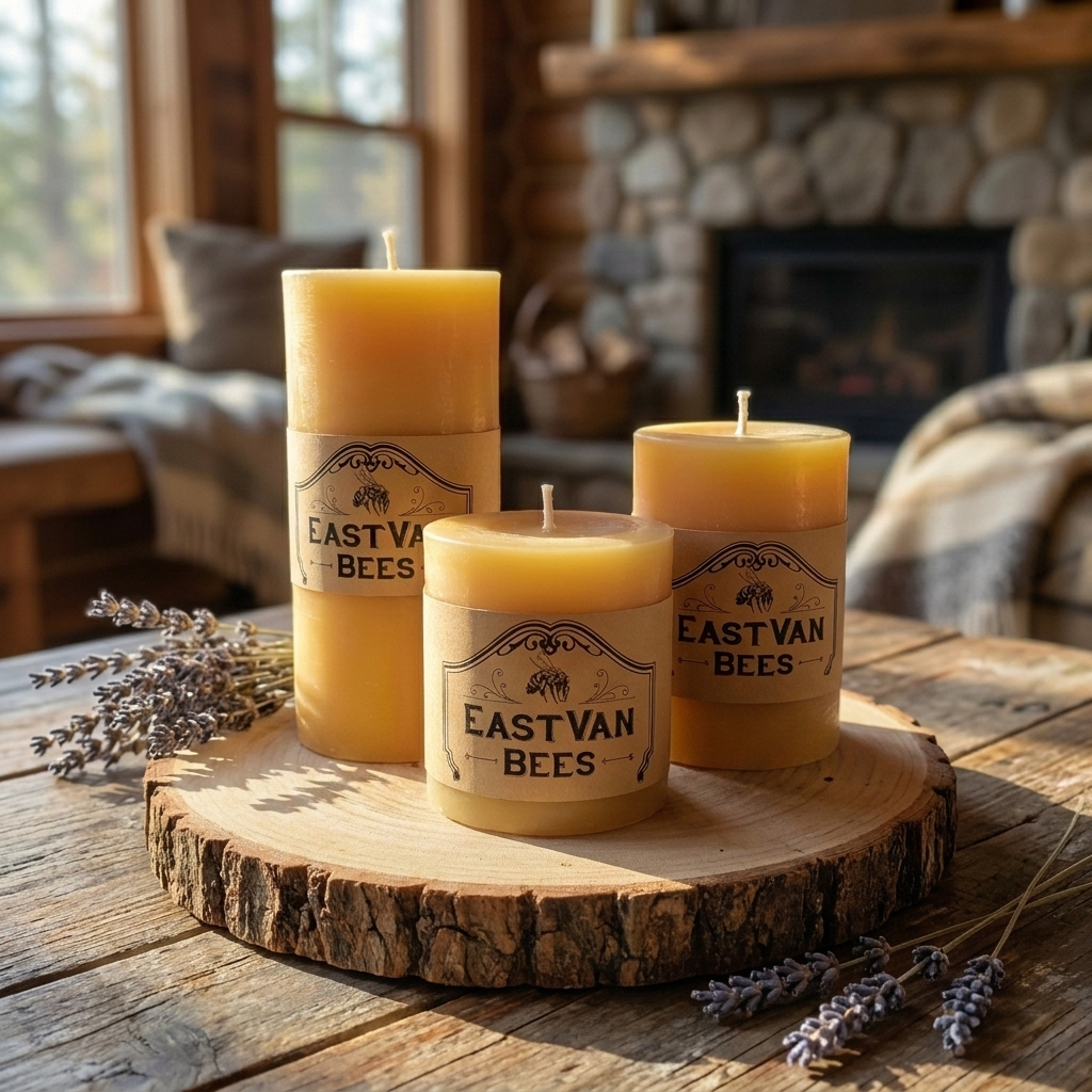 Eastvan bees - 3" Wide 100% Beeswax Pillar Candle - Natural Beewax color : 6" / 15.2 cm tall