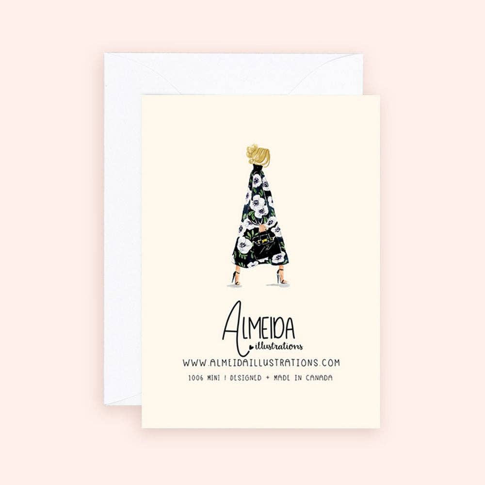 Almeida Illustrations - Mini Card - Floral Anemone Luxury Bag Girl Enclosure Card