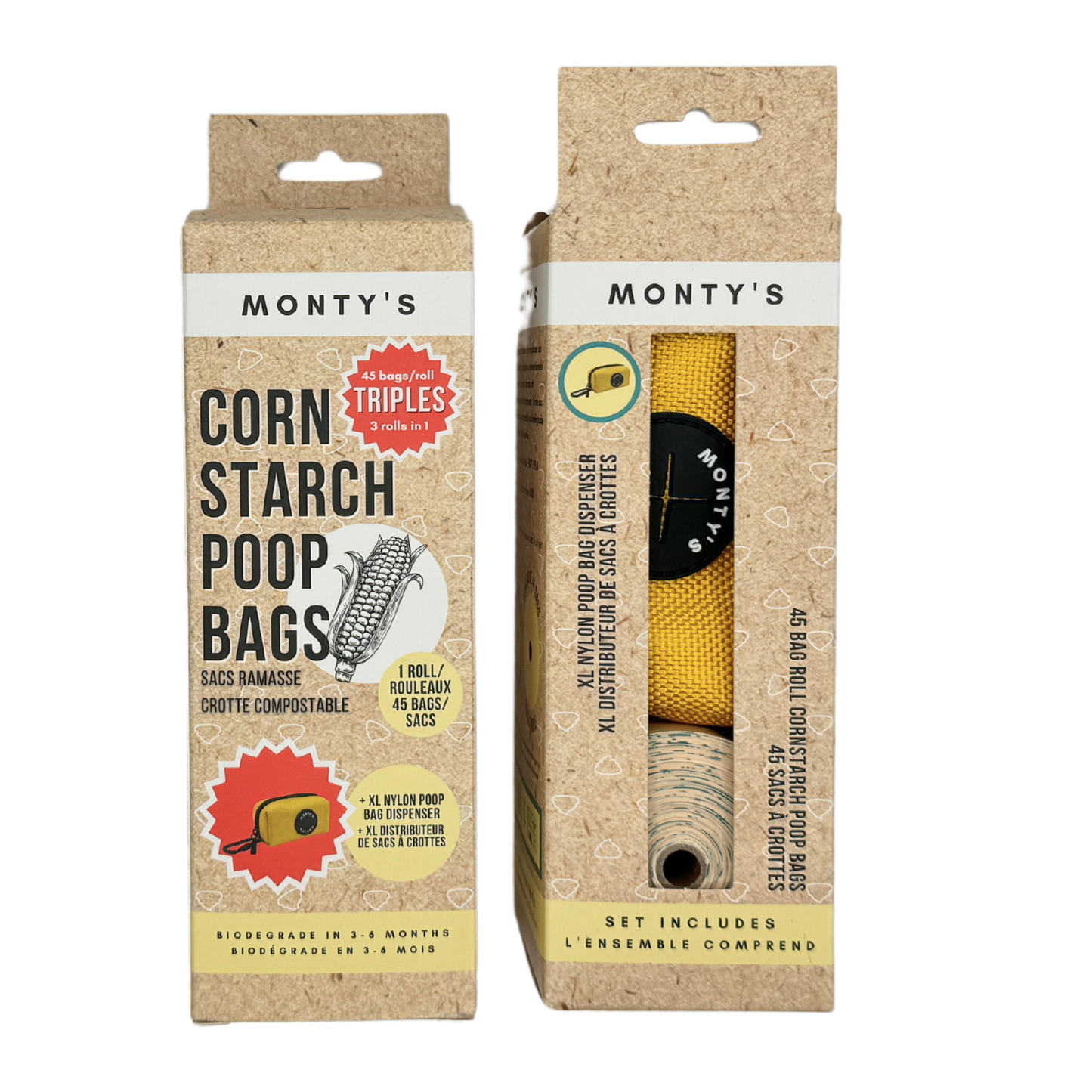 Monty's Bags - XL Nylon Poop Bag Dispenser Set with 45 Bag Triples Roll: Black