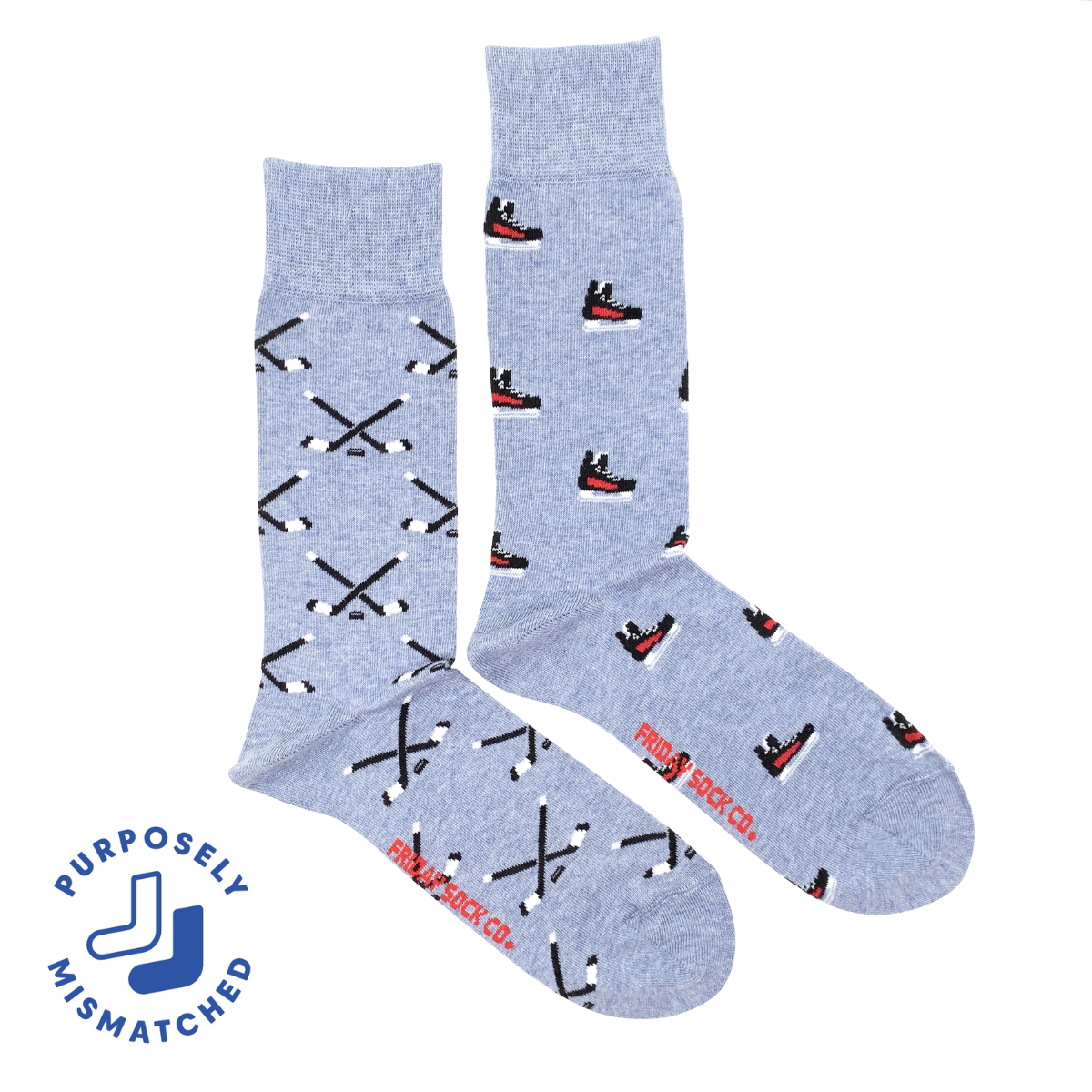 Friday Sock Co. - Men’s Hockey Skates & Stick Mid-Calf Socks - Unique Sport: Men's 7-12