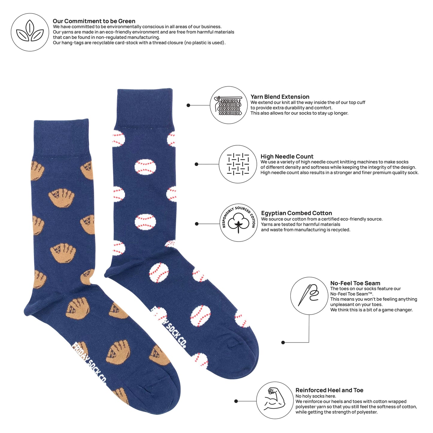 Friday Sock Co. - Men's Baseball Glove & Baseball Socks: Men's 7 - 12
