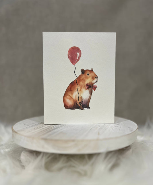 Paper Kuts - Watercolour Capybara With Red Balloon Birthday Card: Square