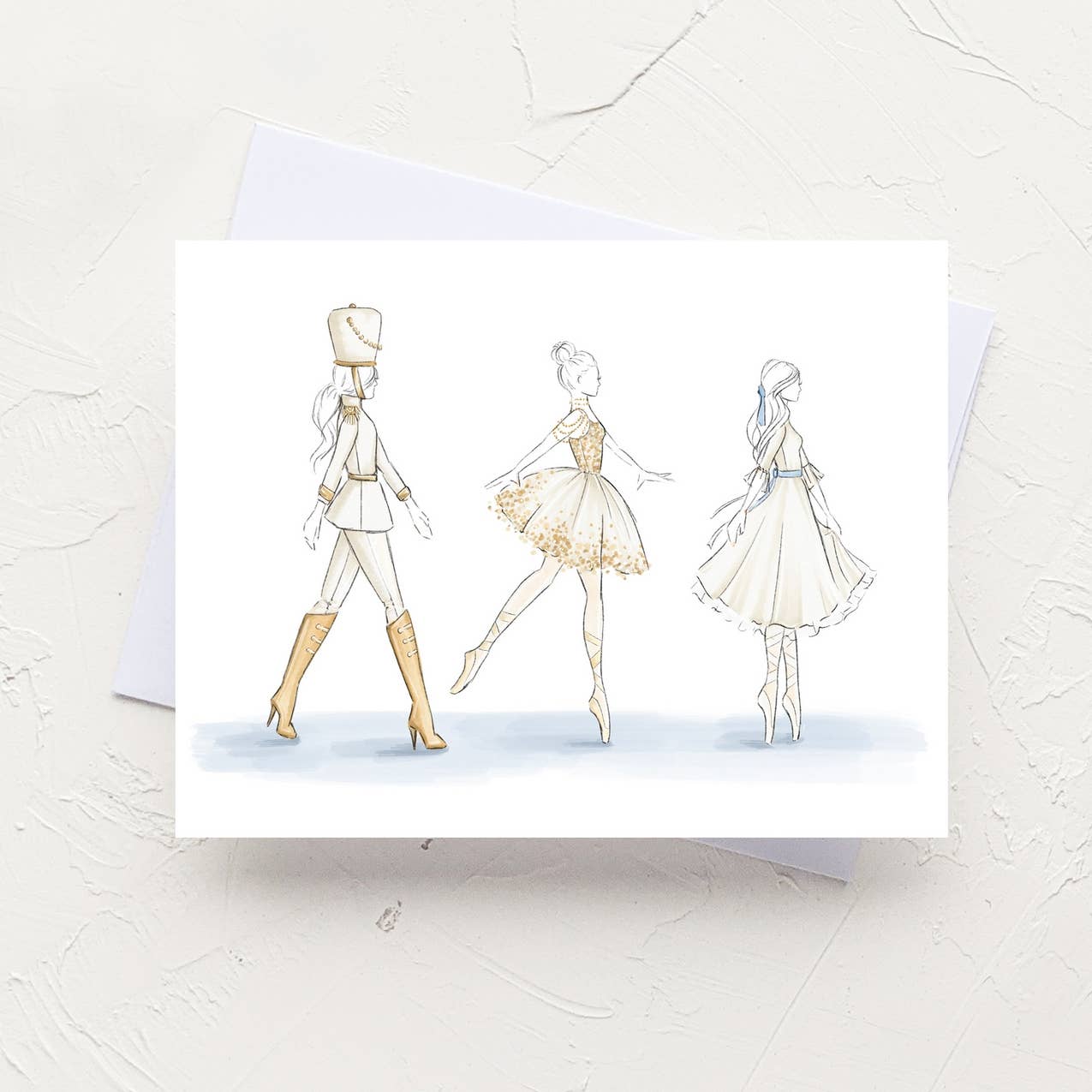 Almeida Illustrations - The Nutcracker Ballerina Christmas Holiday Greeting Card: White