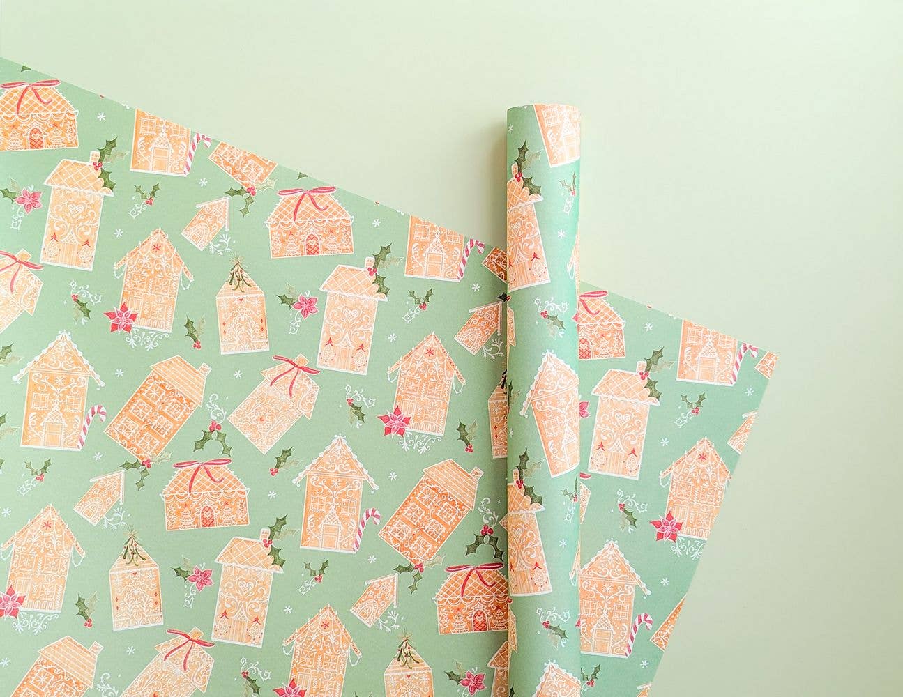 Almeida Illustrations - Green Gingerbread Land Christmas Gift Wrap: Single Sheet