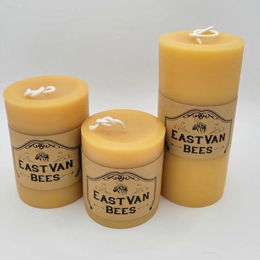 Eastvan bees - 3" Wide 100% Beeswax Pillar Candle - Natural Beewax color : 4" / 10.2 cm tall