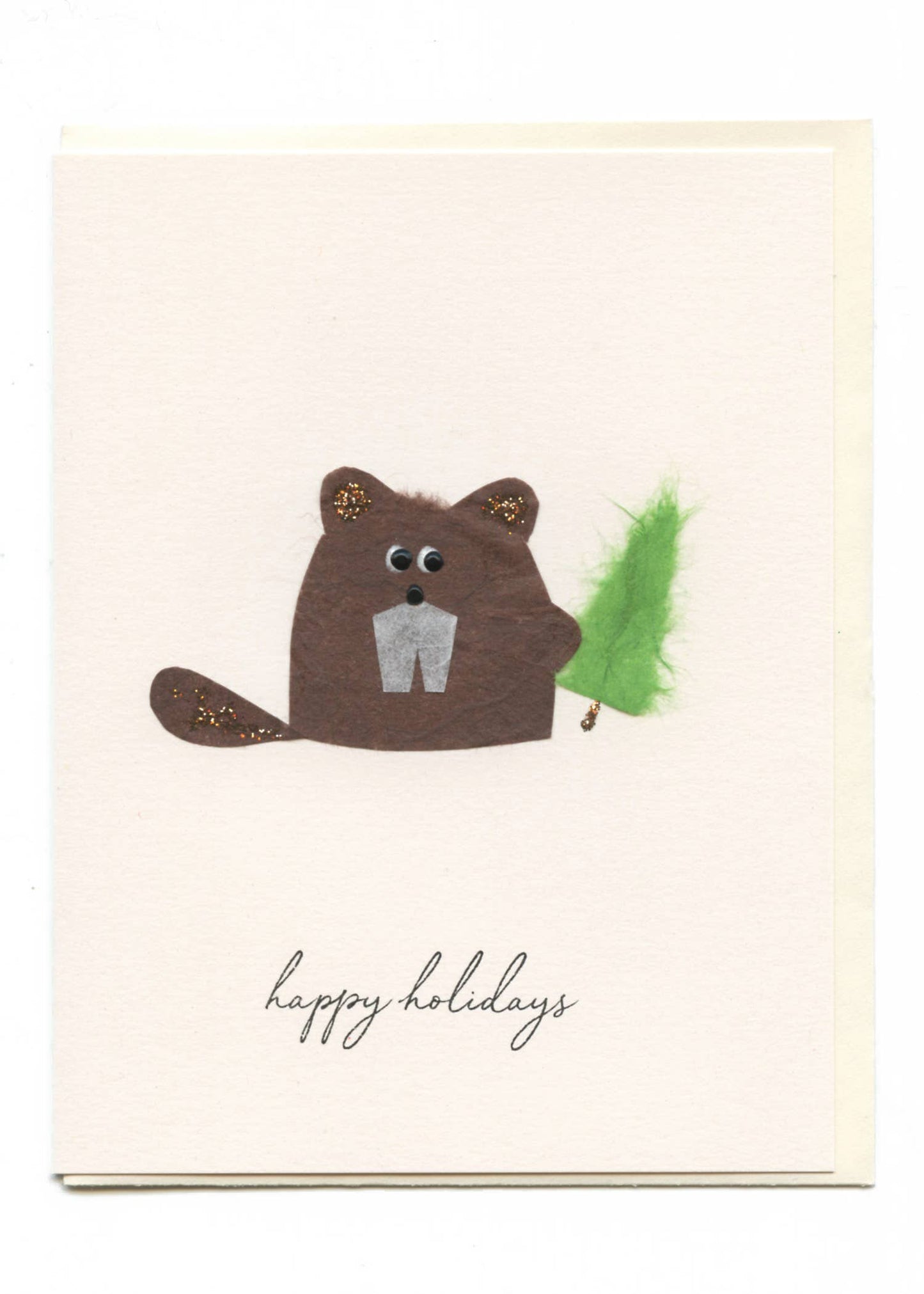 FLAUNT HANDMADE CORRESPONDENCES - "Happy Holidays" Beaver with Tree