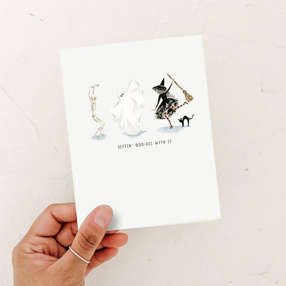 Almeida Illustrations - Gettin' Boo-gie With it Funny Halloween Card: White