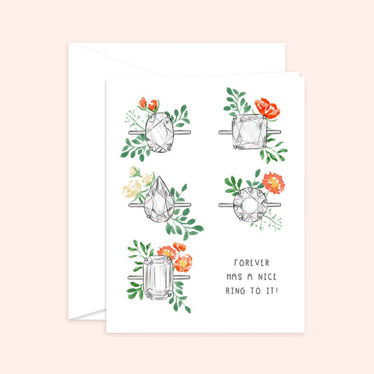 Almeida Illustrations - Floral Ring - Newly Engaged - Bridal Shower Engagement Card: White