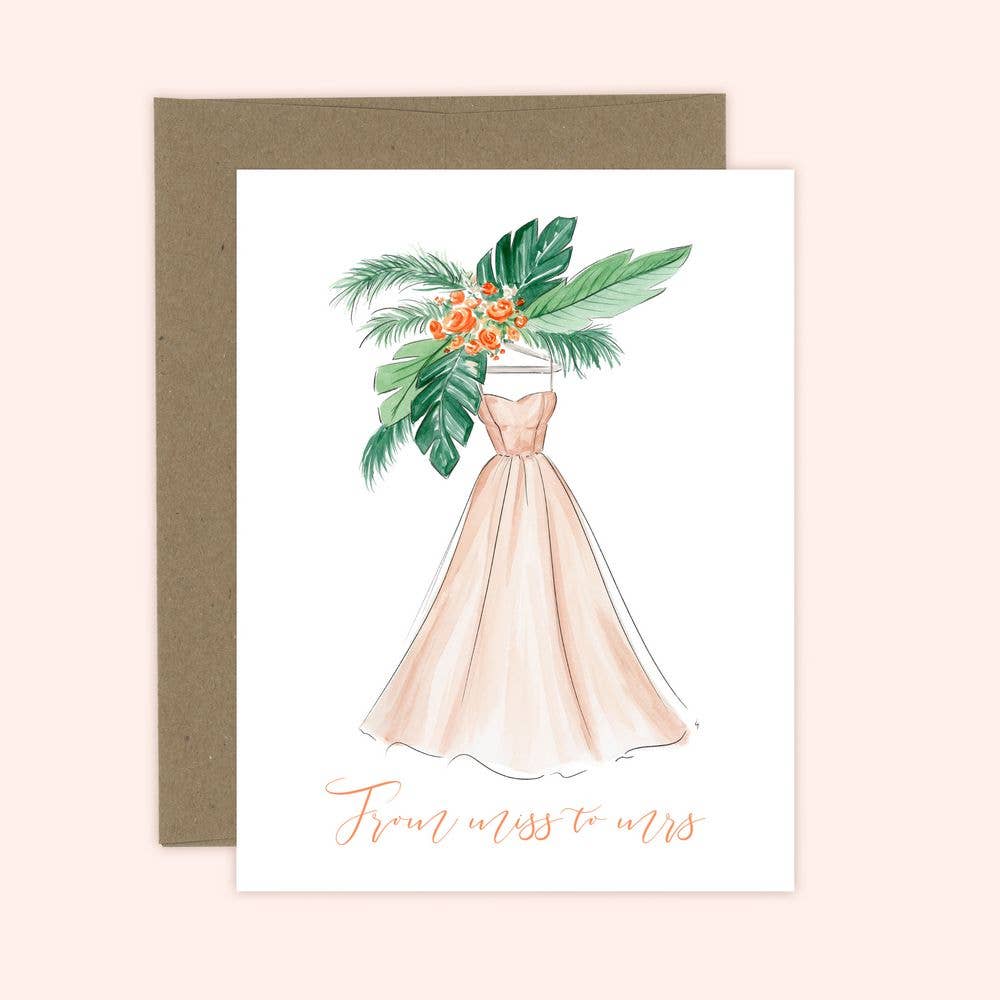 Almeida Illustrations - Miss to Mrs. - Bridal Shower, Newly Engaged Greeting Card: White