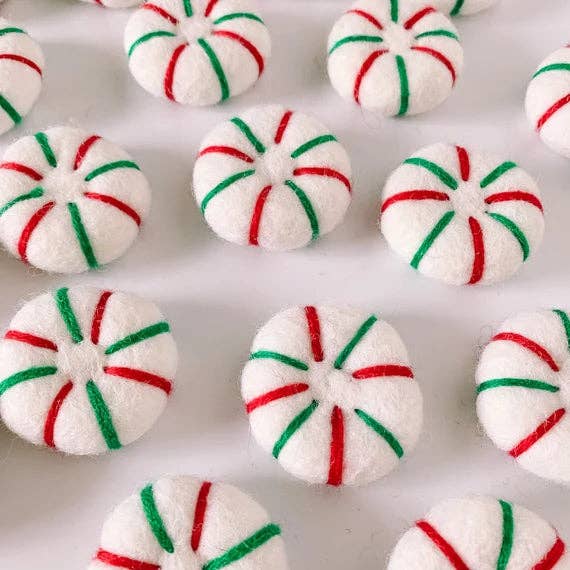 Sewing Seeds Play - One White Felt Peppermint With Red & Green Stripes