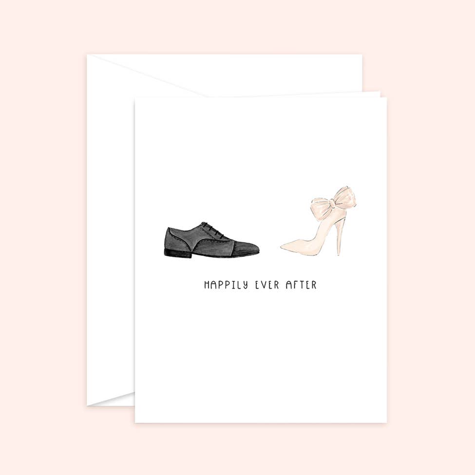 Almeida Illustrations - Happily Ever After Mr + Mrs Newlywed Greeting Card: White