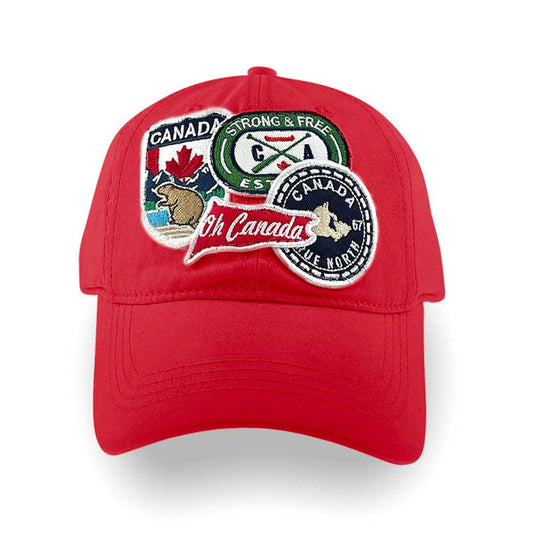 Northern Icons Canada - Canada Multi Patches washed canvas Cap: Red