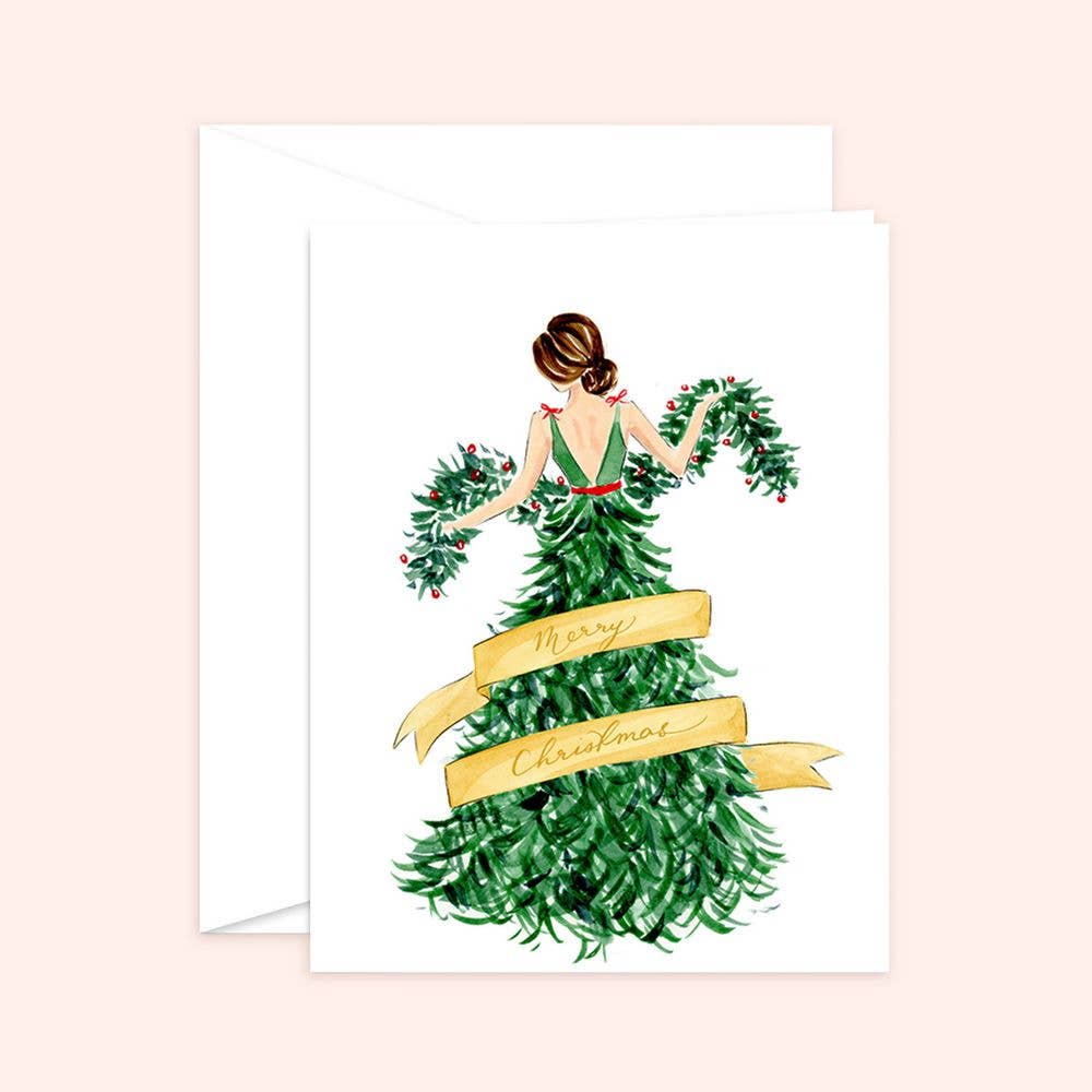 Almeida Illustrations - Merry Christmas Fashion Dress Card: White