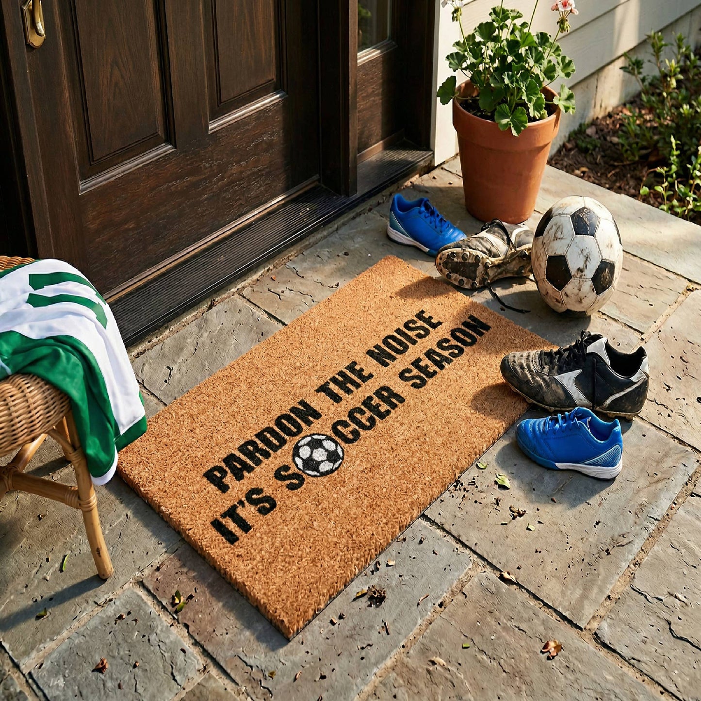 IH Casa Decor - Coir Door Mat (Pardon the Noise, Soccer Season): Black