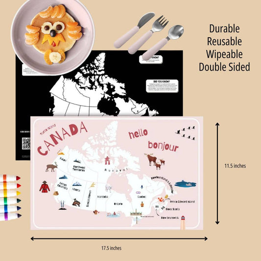 Doodle Paw Press - Map of Canada Kids Placemat – Double-Sided & Wipeable