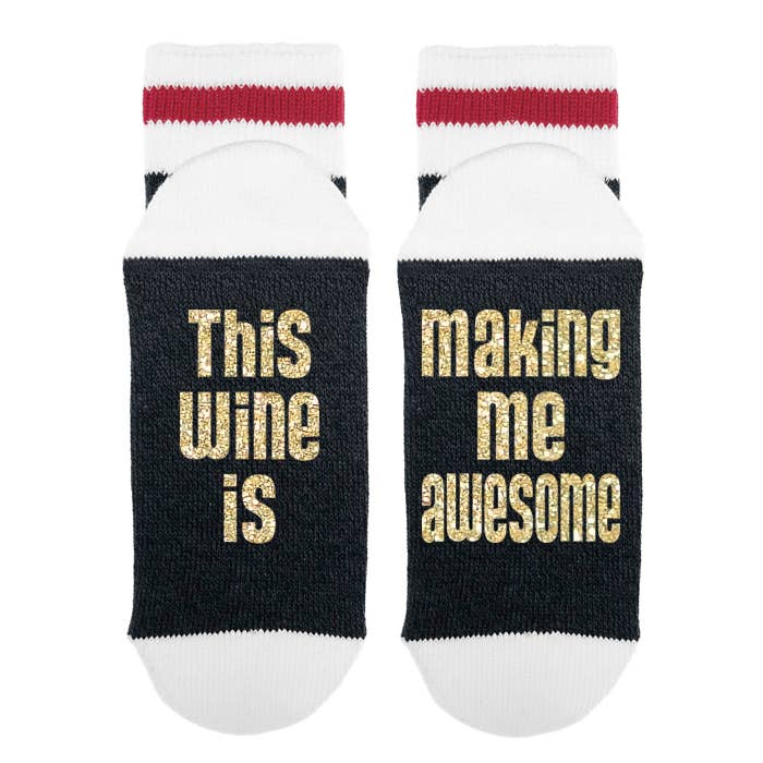 Sock Dirty to Me - This Wine Is Making Me Awesome - Socks: Glitter Pink