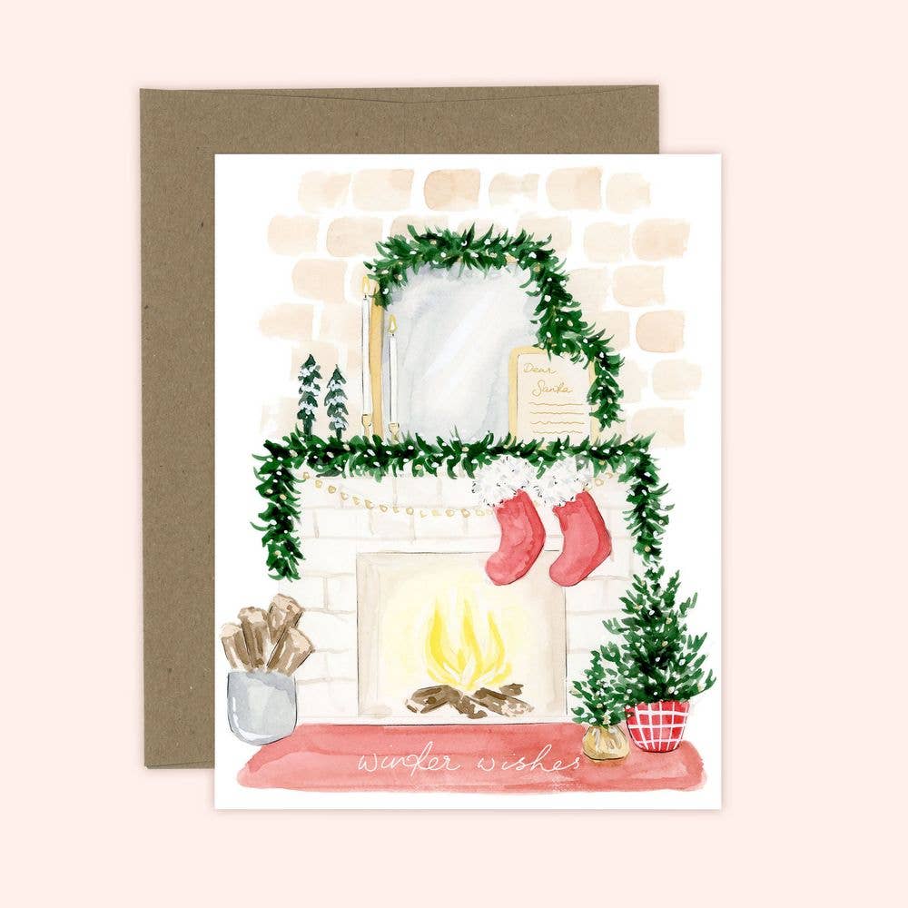 Almeida Illustrations - The Holiday Mantle Christmas Card: White