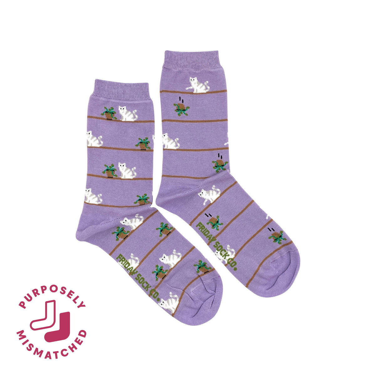 Friday Sock Co. - Women's Cat & Plant Crew Socks - Funny Pet Lover Gift: Women’s 5 – 10