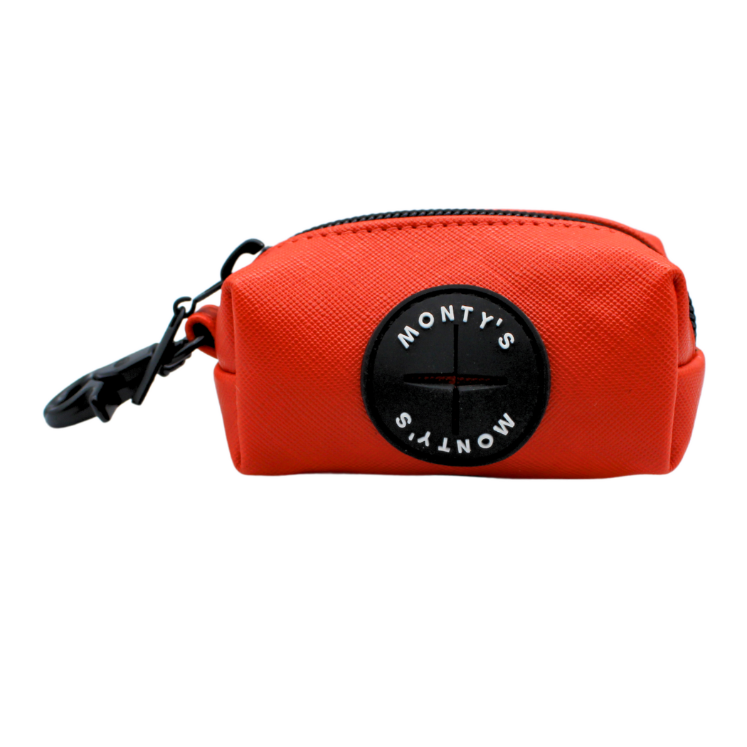 Monty's Bags - Vegan Leather Poop Bag Dispenser with 15 Standard Size Bags: Sunset Red