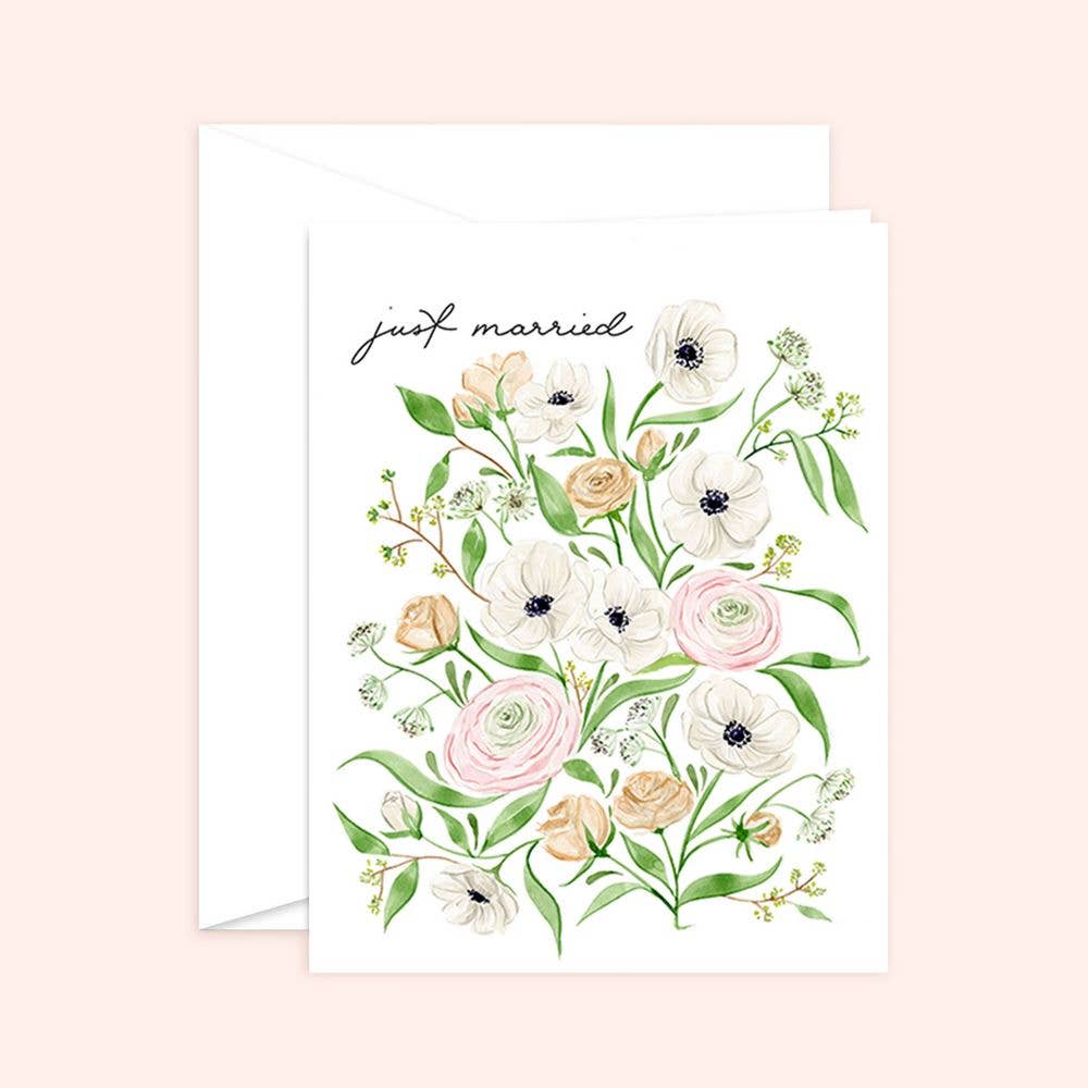 Almeida Illustrations - Just Married Flower Card: White