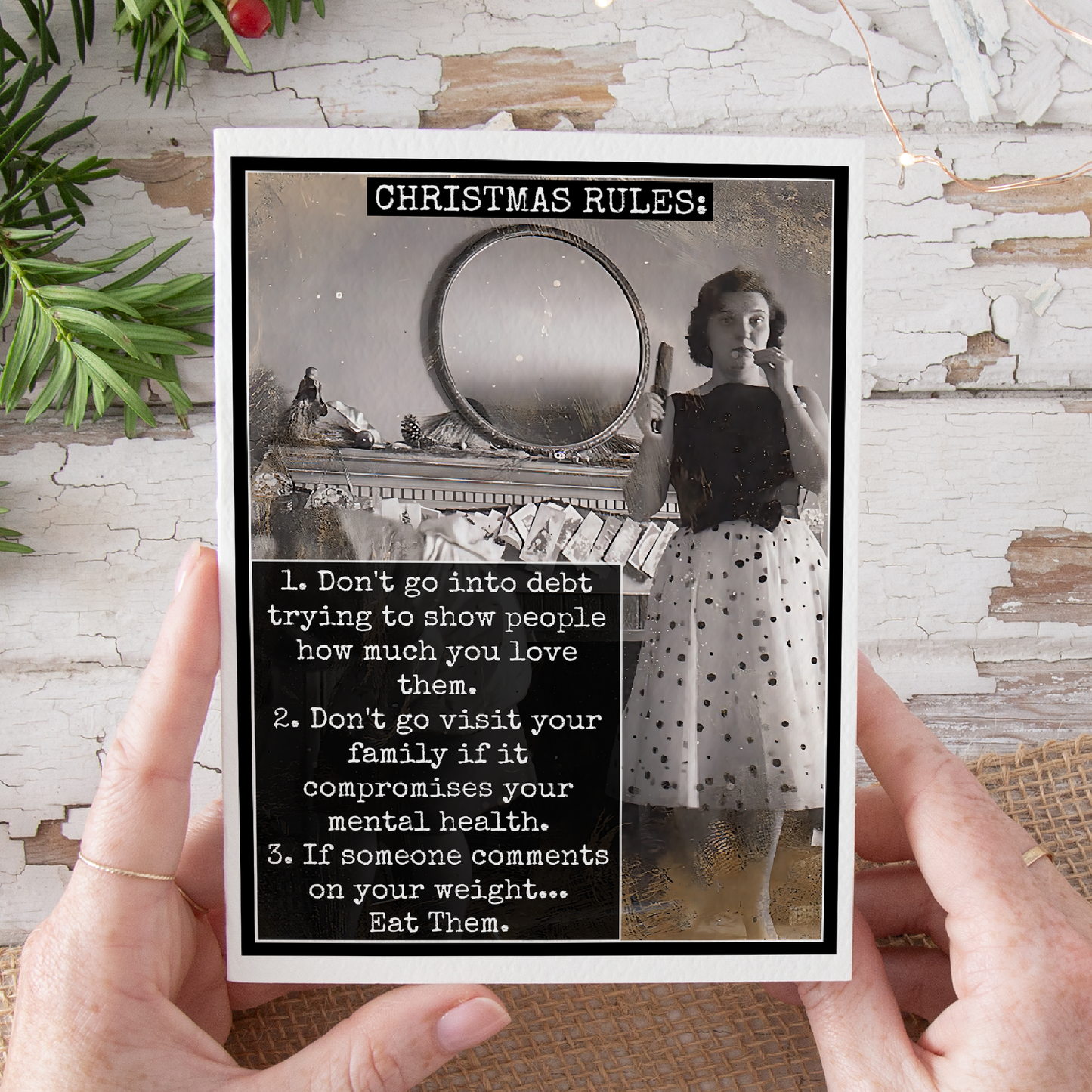 Raven's Rest Studio - Funny Christmas Card. CHRISTMAS RULES: If Someone Comments..