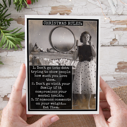 Raven's Rest Studio - Funny Christmas Card. CHRISTMAS RULES: If Someone Comments..
