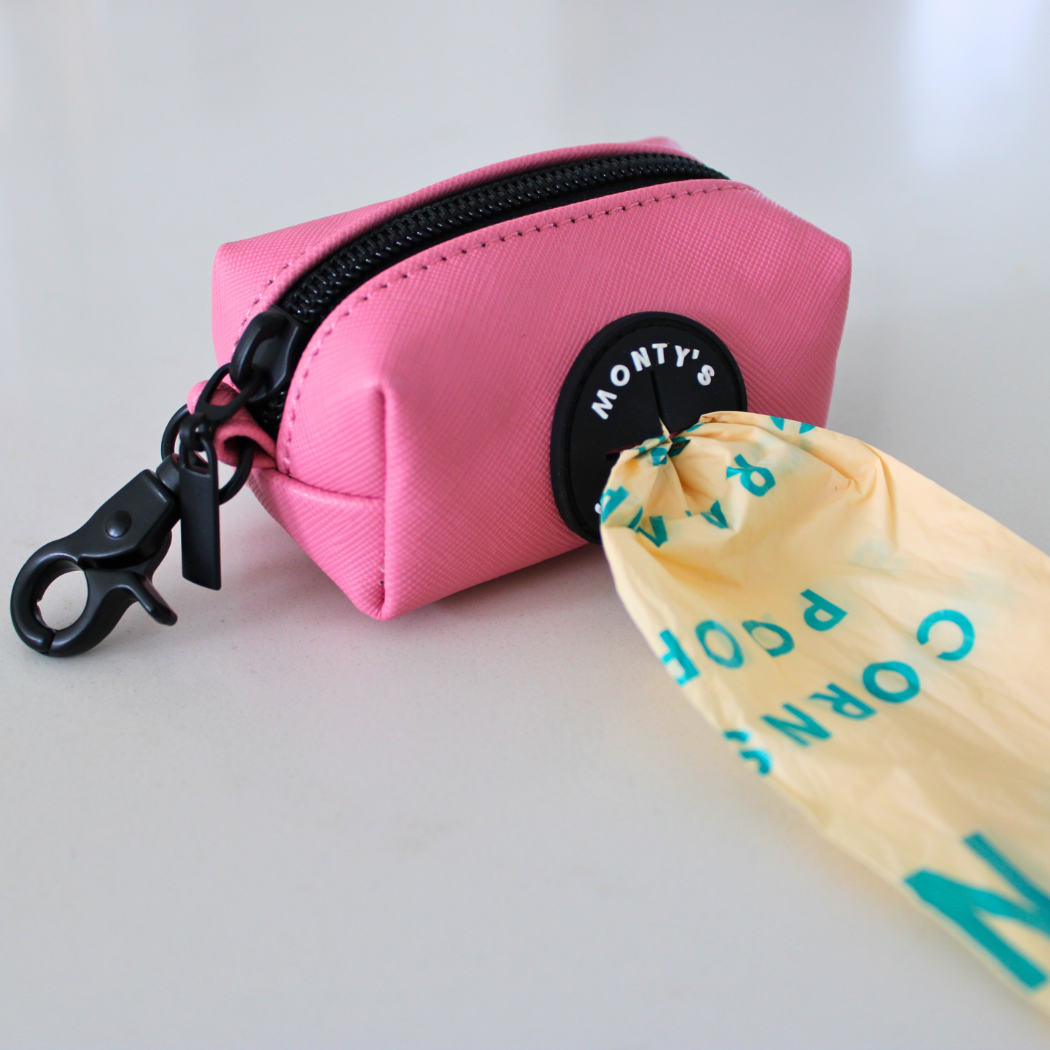 Monty's Bags - Vegan Leather Poop Bag Dispenser with 15 Standard Size Bags: Sunset Red