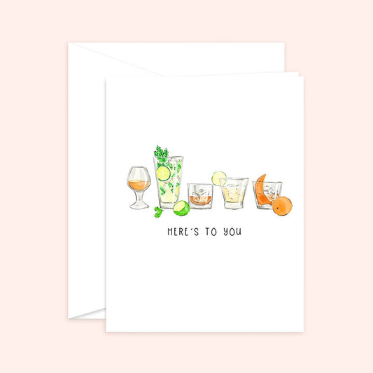 Almeida Illustrations - Here's to you! Cocktail Greeting Card - Celebration: White