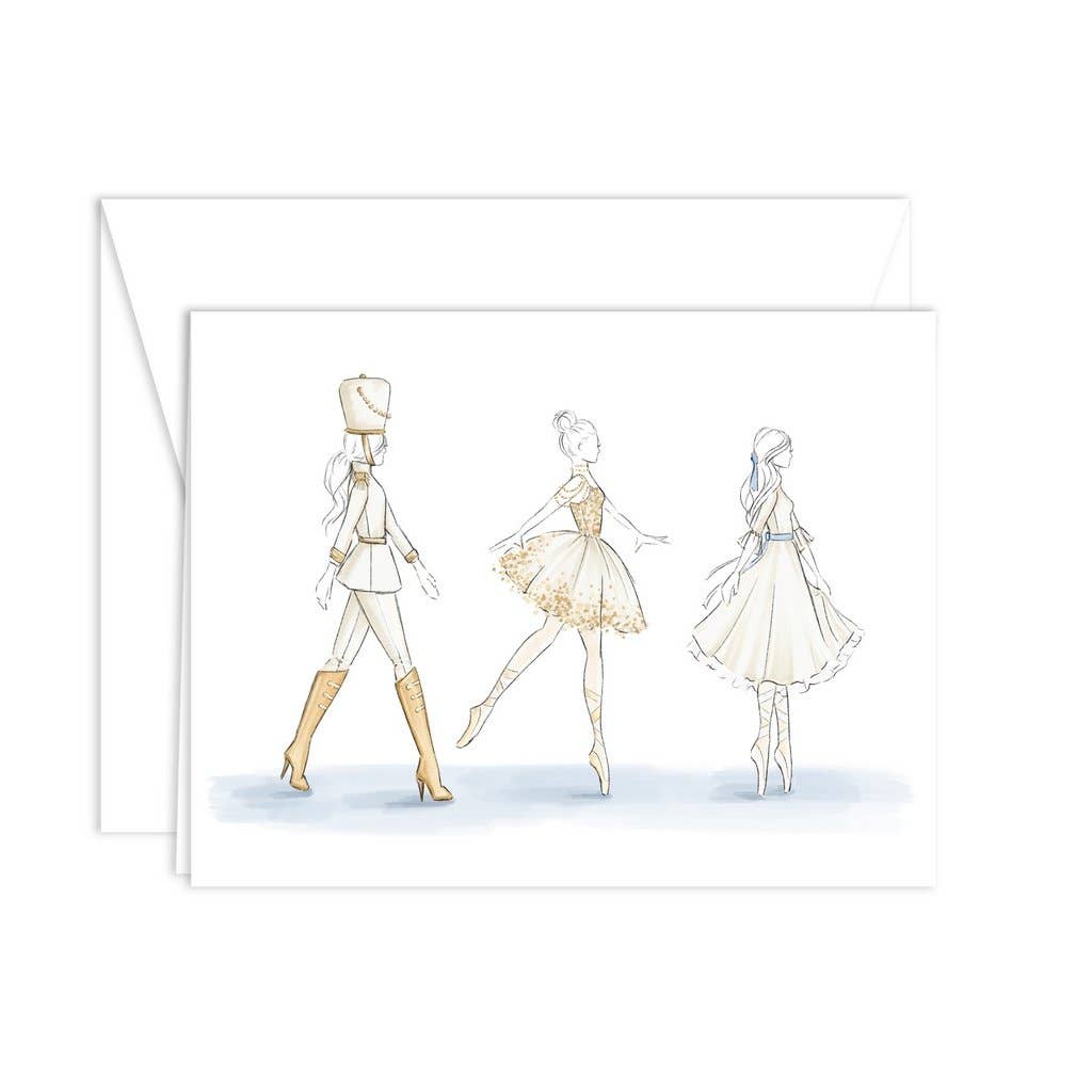 Almeida Illustrations - The Nutcracker Ballerina Christmas Holiday Greeting Card: White