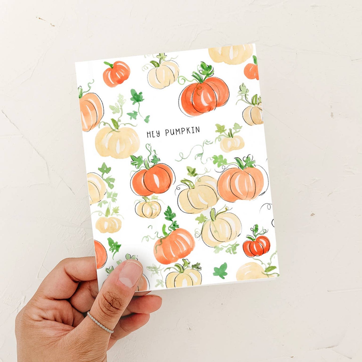 Almeida Illustrations - Hey Pumpkin! Fall & Pumpkin Spice Greeting Card: White