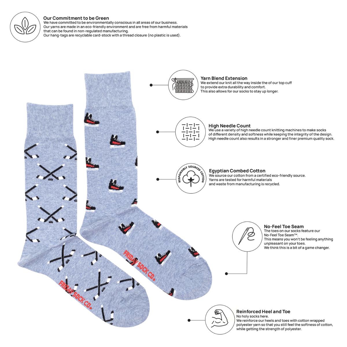 Friday Sock Co. - Men’s Hockey Skates & Stick Mid-Calf Socks - Unique Sport: Men's 7-12