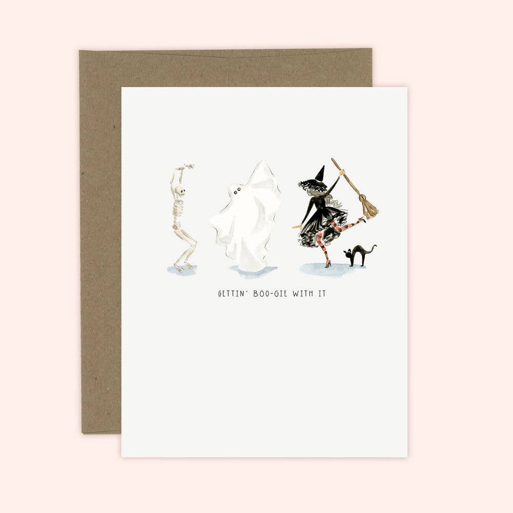 Almeida Illustrations - Gettin' Boo-gie With it Funny Halloween Card: White